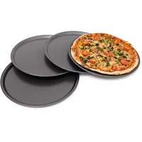 Relaxdays rundes Pizzablech, Backblech 4er Set, Backset aus beschichtetem