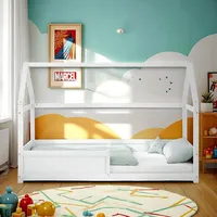 Homestyle4u Kinderbett Weiß Hausbett mit Rausfallschutz 90x200 cm Bodenbett