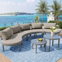 Merax Gartenlounge-Set (7-tlg), 5-Sitzer Gartenmöbel Gartengarnitur abgerundetes Gartensofa mit