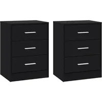Woltu Nachttisch, Schwarz, Holzwerkstoff, 3 Schubladen, Rechteckig, 39x54x28 cm,