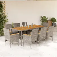 VidaXL 9-tlg. Garten-Essgruppe mit Kissen Grau Poly Rattan Akazie