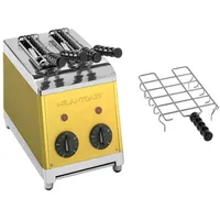 Milantoast 2-er Toaster mit Zangen mit Brötchenaufsatz Gold