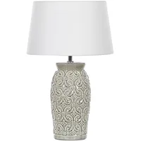 Beliani Tischlampe 48 cm Keramik Grau Stoffschirm Weiß Kabel