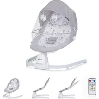Chipolino Babywippe Oasis Fernbedienung, Timer, Moskitonetz, Gurt, Plüschtiere hellgrau