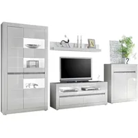 Furn.design Wohnwand "Nobile" in Hochglanz, weiß und Stone Design