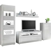 Furn.design Wohnwand, Weiß, Weiß Hochglanz, Grau, Holz, Nachbildung, Uni,