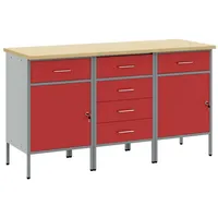 VidaXL 3-teiliges Werkstattschrank-Set in Rot und Grau aus Holzwerkstoff