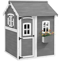 Outsunny Kinderspielhaus aus Holz Spielhaus Outdoor mit Tür, Fenster