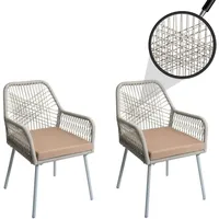 Mendler 2er-Set Gartenstuhl HWC-O12, Outdoor Sitzpolster Aluminium Seilgeflecht Rope