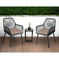 Mendler 2er-Set Gartenstuhl HWC-O12, Outdoor Sitzpolster Aluminium Seilgeflecht Rope
