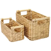 HMF Aufbewahrungskorb Badezimmer, Korb geflochten aus Wasserhyazinthe mit Holzgriffen,