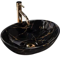 REA REA-U5611 - Aufsatzwaschbecken Sofia 34,5x41 cm Keramik/Schwarz/Marmor-Dekor -