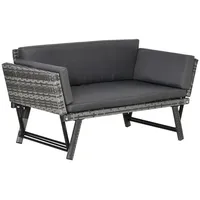 Outsunny Polyrattan Gartensofa 2-Sitzer Loungesofa Grau mit klappbaren Armlehnen