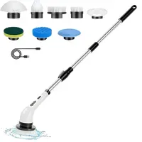 Sichler Haushaltsgeräte 2in1-Akku-Reinigungsbürste, Teleskopstab, 125 cm, 8 Aufsätze, 2.000mAh