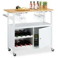 Relaxdays Küchenwagen, Weinregal, Gläserhalter, Schrankfach, Handtuchhalter, HBT: 83x92x40 cm,