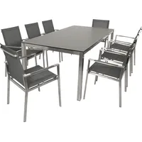 DEGAMO SYDNEY 9-teilig Edelstahl (8x Stapelsessel gepolstertes Kunstgewebe grau