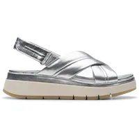 CLARKS Femme Tuscan Cross Sandale, Silver Leather, 38 EU