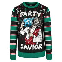 URBAN CLASSICS Savior Christmas Sweater Sweatshirts, Black/x-masgreen,