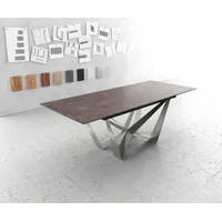 DeLife Esstisch Edge 180/220x90cm Glas Antique-braun Mittelfuß Flachstahl Silber