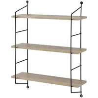 [en.casa] Wandregal Ösel 48x15 cm 3-fach Stahlrahmen Holzfarben en.casa