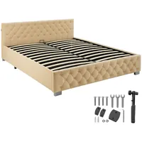 Tectake tectake® Polsterbett, mit Steppmuster, inklusive hochklappbarem Lattenrost, großer