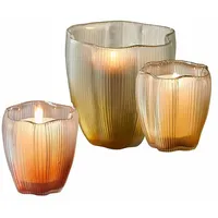 Loberon Windlicht 3er Set Antoinelle, Verschiedene Größen, Mundgeblasen, Blumenform