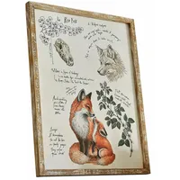 Loberon Dekoboard Survie, Naturgetreue Fuchsillustration, White-Washed-Finish, Wanddekoration, Wandbild, Kiefernholz