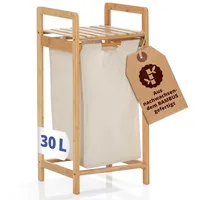 Lumaland Wäschekorb Bambus Baumwolle, Polyester, Holz Bambus, Beige