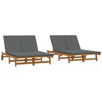 VidaXL Doppel-Sonnenliege mit Rädern und Kissen Massivholz Akazie