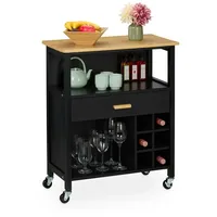 Relaxdays Küchenwagen mit Weinregal & Schublade Hellbraun,Schwarz