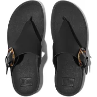 FitFlop Damen Lulu Resin-Buckle Leather Toe-Post Sandale, Schwarz, 37