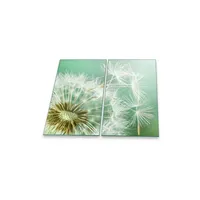Decorwelt Herdabdeckplatte Abdeckung Ceranfeld Abdeckplatte Schneidebrett 2-Teilig 60x52 Pusteblume