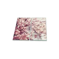 Decorwelt Herdabdeckplatte Abdeckung Ceranfeld Abdeckplatte Schneidebrett 2-Teilig 60x52 Kirchblütenbaum