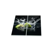 Decorwelt Herdabdeckplatte Abdeckung Ceranfeld Abdeckplatte Schneidebrett 2-Teilig 60x52 Lemon