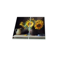 Decorwelt Herdabdeckplatte Abdeckung Ceranfeld Abdeckplatte Schneidebrett 2-Teilig 60x52 Sonnenblume
