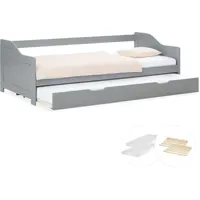 Homestyle4u Ausziehbett Grau Holz Kiefer, 90x200 cm Schlafzimmer, Betten