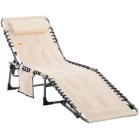Outsunny Sonnenliege Beige Metall, 57x30x188 cm Gartenmöbel, Gartenliegen