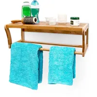 Relaxdays Wandregal mit Handtuchstange, HxBxT:20x60x26cm, Bambus, Wandmontage, Handtuchhalter, natur