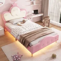 Tavilaecon Kinderbett mit Polster, LED-Licht, Metallfüßen, 90x200cm, Rosa/Weiß