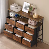 Woltu Kommode Schubladenschrank mit LED Steckdosen 9 Stoffschubladen Sideboard