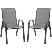Outsunny 2er Set Gartenstuhl Stapelstuhl mit Armlehne Metall Mesh-Gewebe