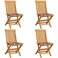 VidaXL Gartenstühle Rote Karomuster-Kissen 4 Stk. Massivholz Teak