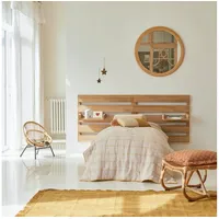 Tikamoon Kinderbett-Kopfteil Urbain aus massivem Teakholz mit Ablagen 180