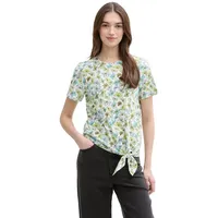 Tom Tailor DENIM Damen T-Shirt mit Knoten-Detail, weiß, Geblümt,