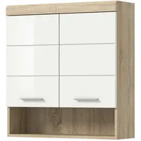 Inn.furn Badezimmer Hängeschrank weiß Hochglanz Eiche 74 x 79