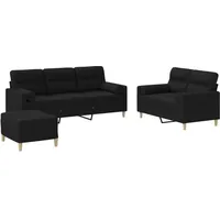 VidaXL 3-tlg. Sofagarnitur mit Kissen Schwarz Stoff