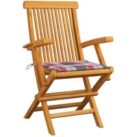 VidaXL Gartenstühle Rote Karomuster-Kissen 3 Stk. Massivholz Teak