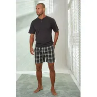 H.I.S. Pyjama mit karierter Webshorts Grau/Grün 48/50