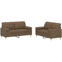 VidaXL 2-tlg. Sofagarnitur mit Kissen Braun Stoff
