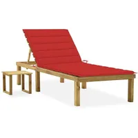 Furnicato Garten-Sonnenliege mit Tisch und Auflage Kiefer Imprägniert,
